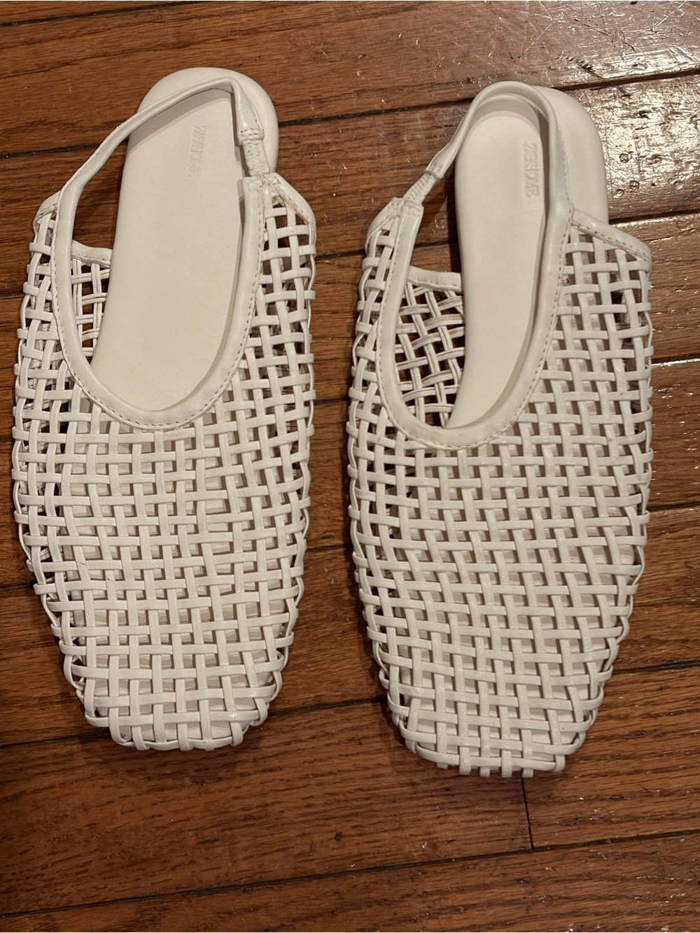 Zara white braided leather Slingback Flats 38/7